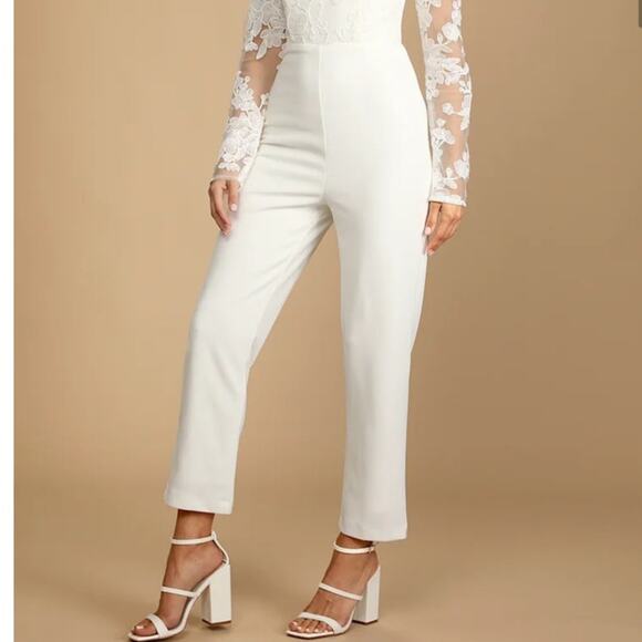 NWT Lulus Write Your Own Romance White Embroidered Long Sleeve Jumpsuit Size M - Picture 11 of 13